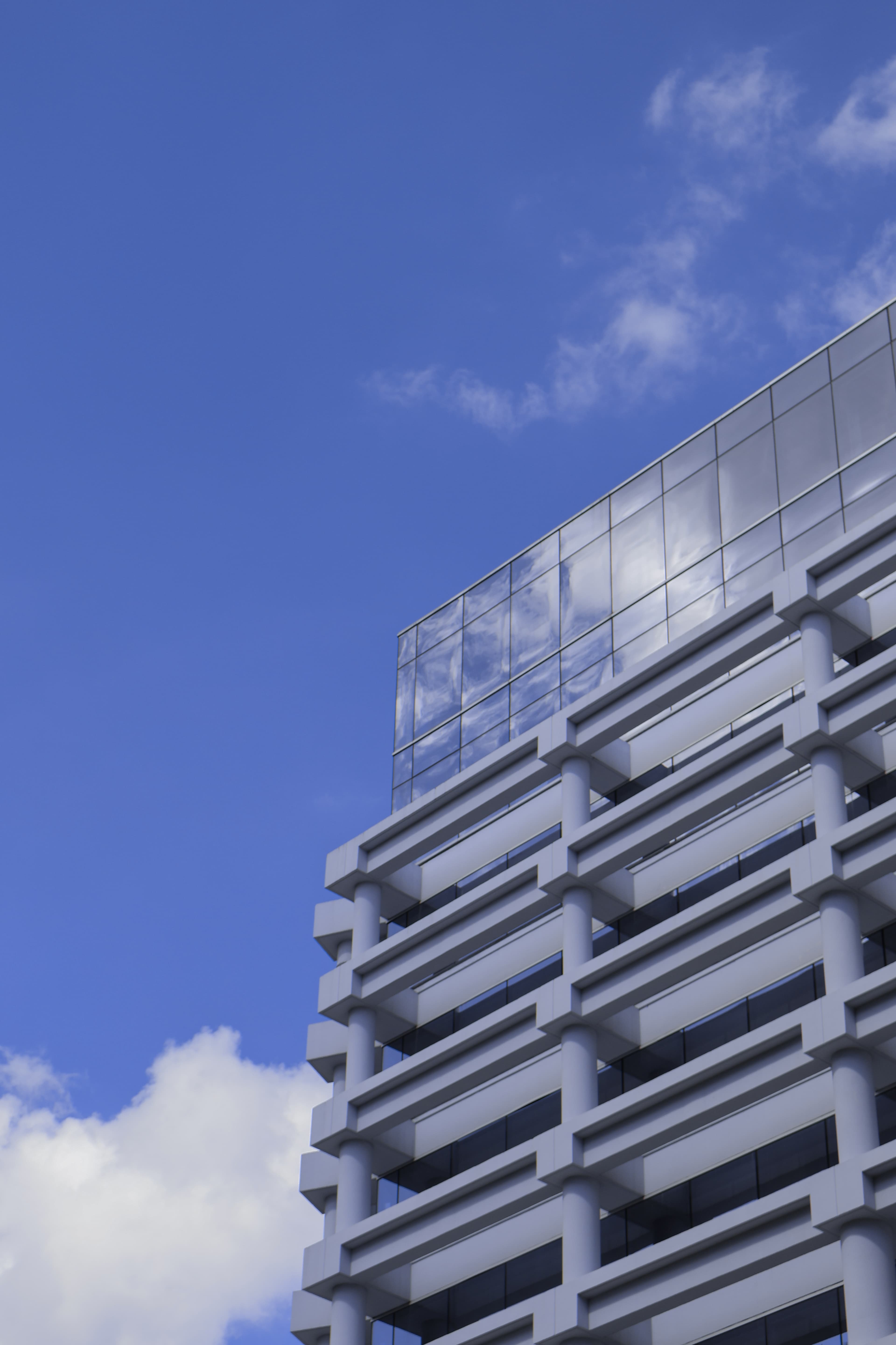 Diagonal lines leading through a built environment