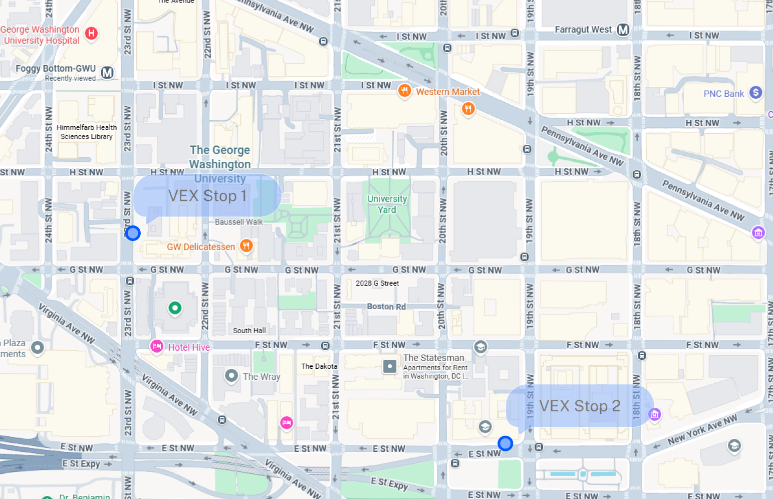 Existing campus shuttle routes and stop coverage.