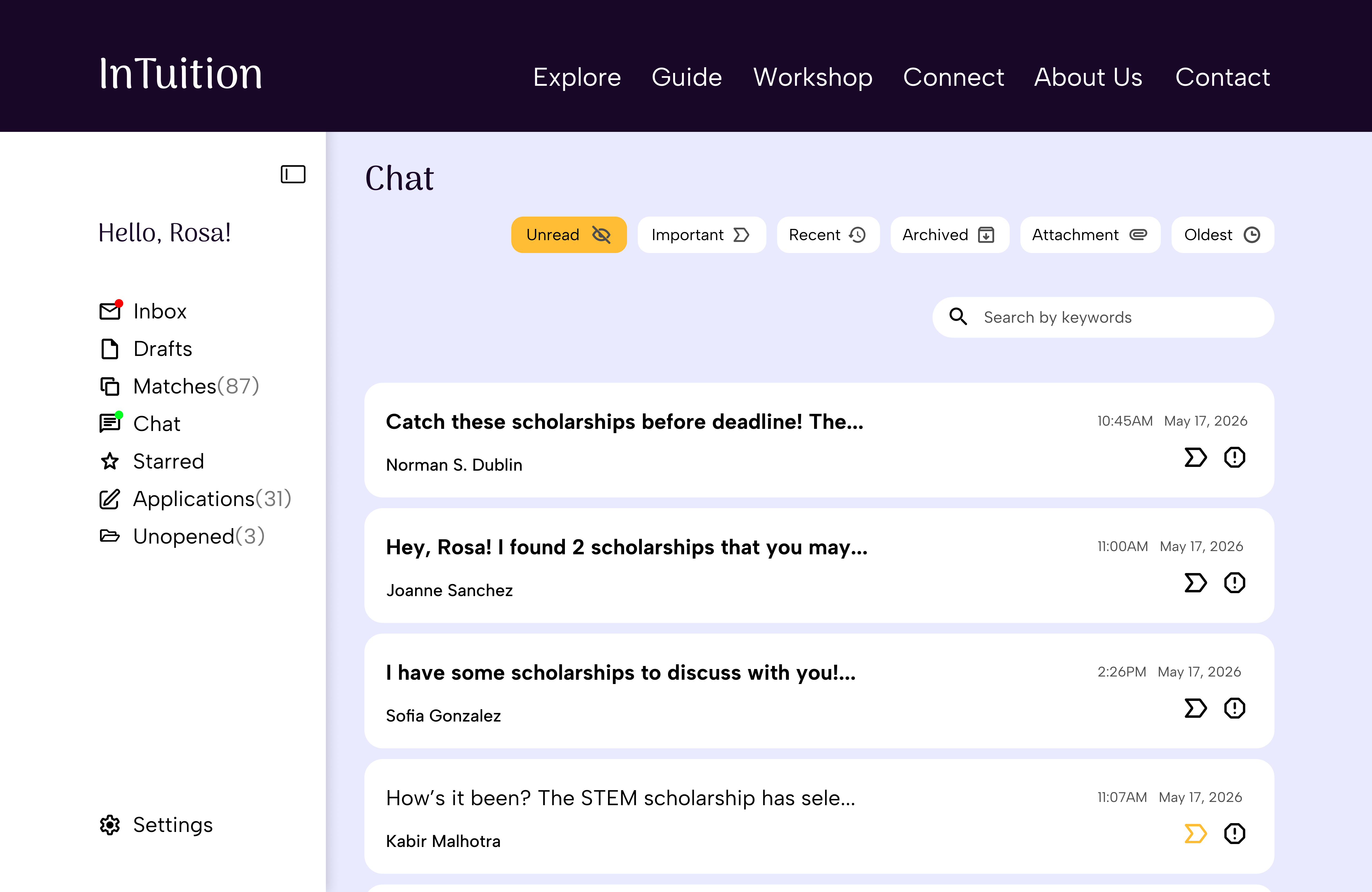 InTuition peer support and community chat