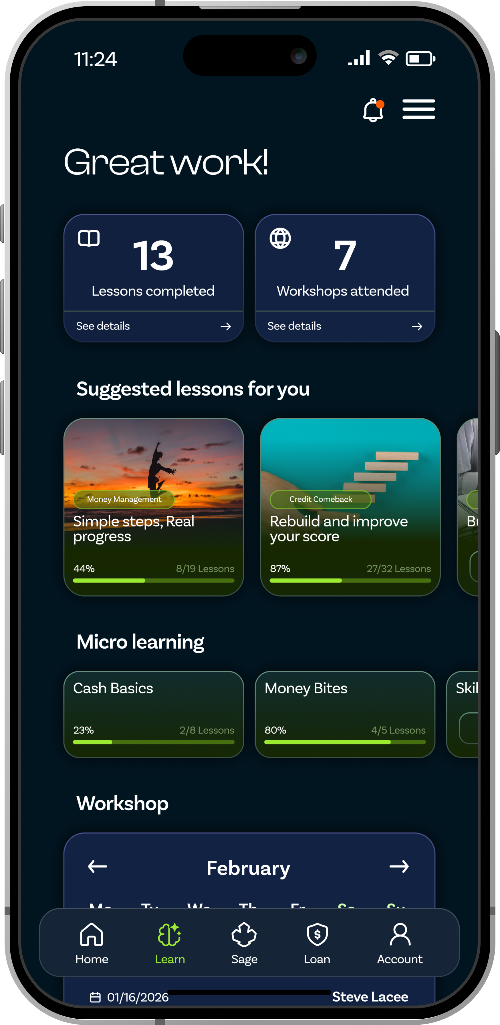 Financial Lessons screen 1