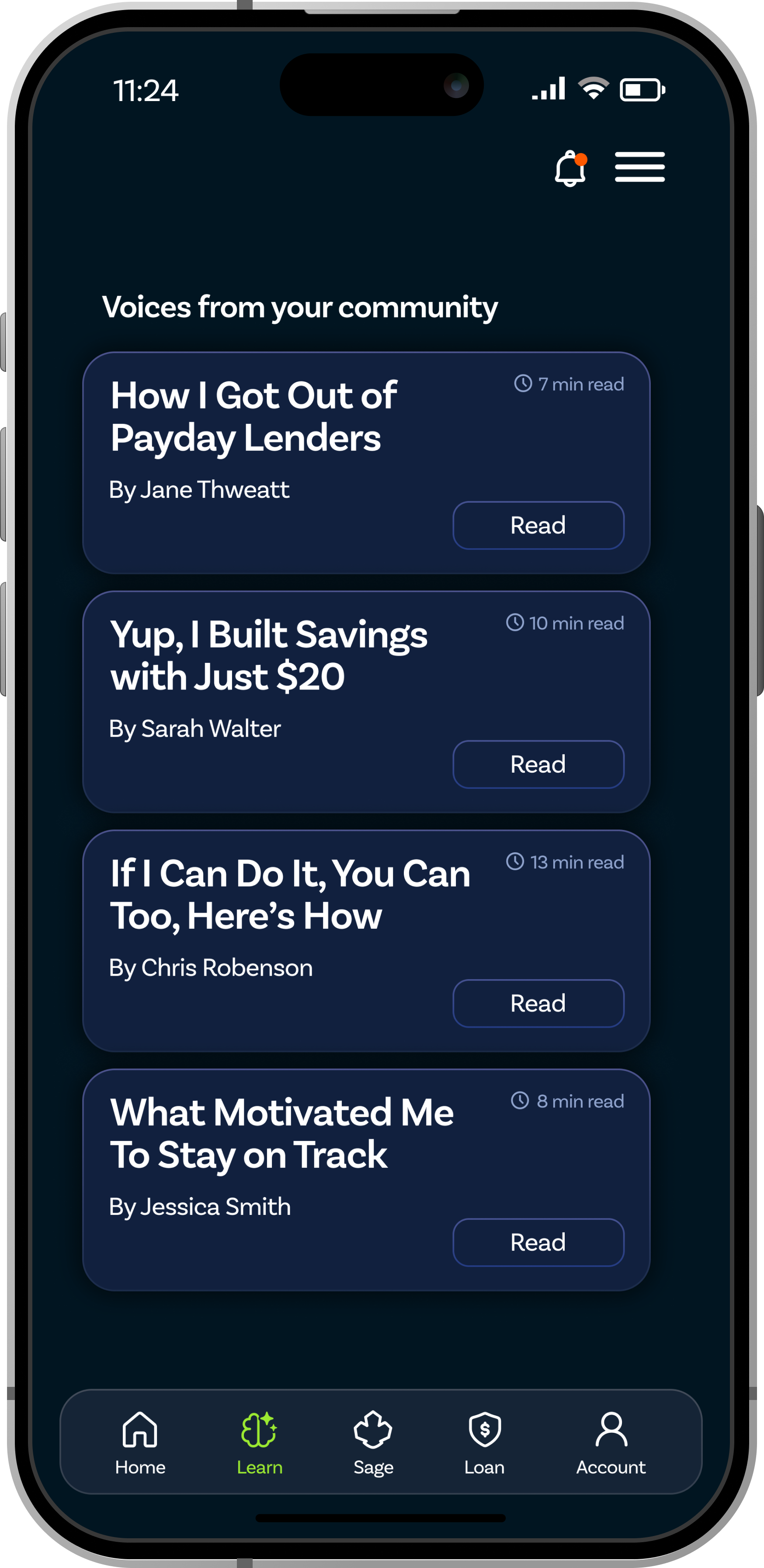 Financial Lessons screen 3